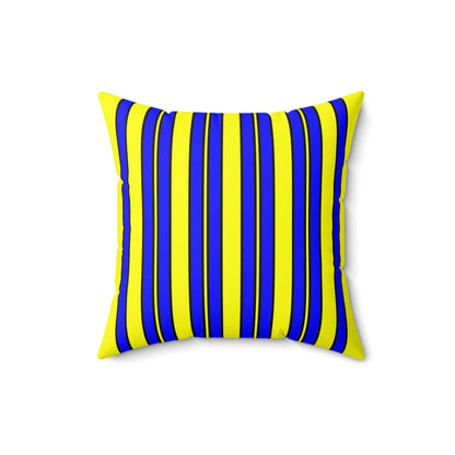 Yellow, Blue Retro Stripes Cushion Pillow