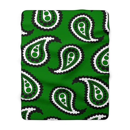 Green, Black, White Retro Paisley Blanket Throw