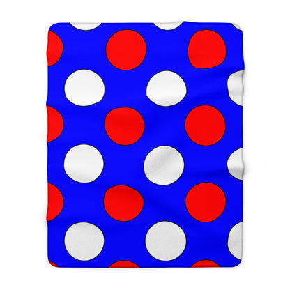 Blue, White, Red Retro Polka Dots Blanket Throw
