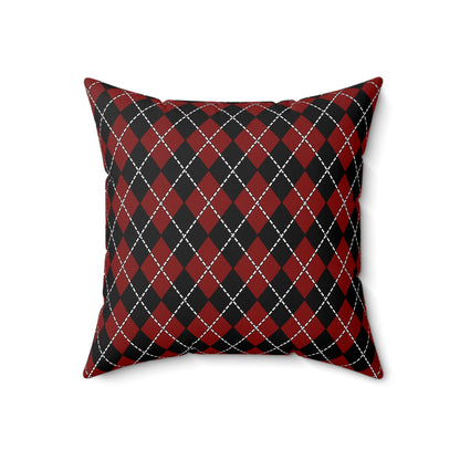 Maroon, Black Retro Argyle Cushion Pillow