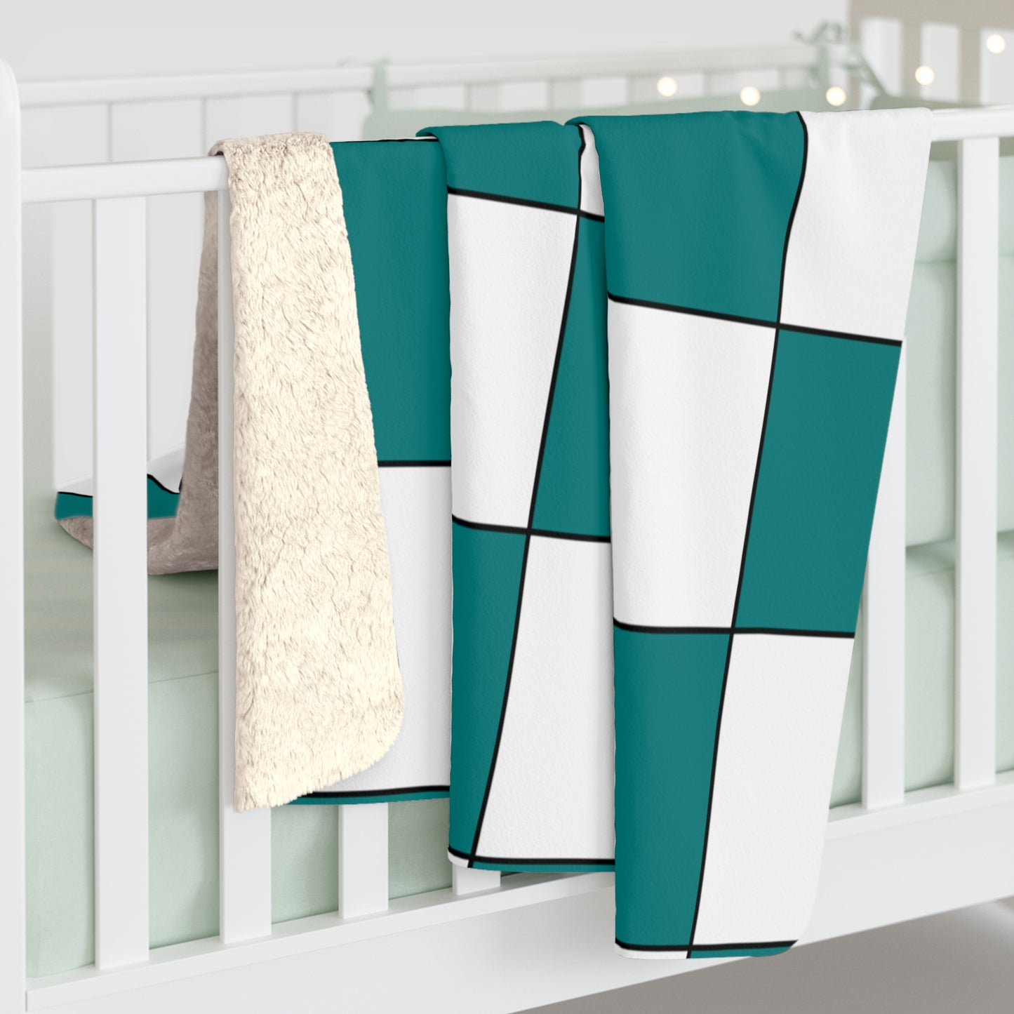 Teal, White Retro Check Blanket Throw