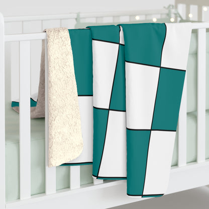 Teal, White Retro Check Blanket Throw