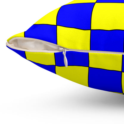 Yellow, Blue Retro Check Cushion Pillow