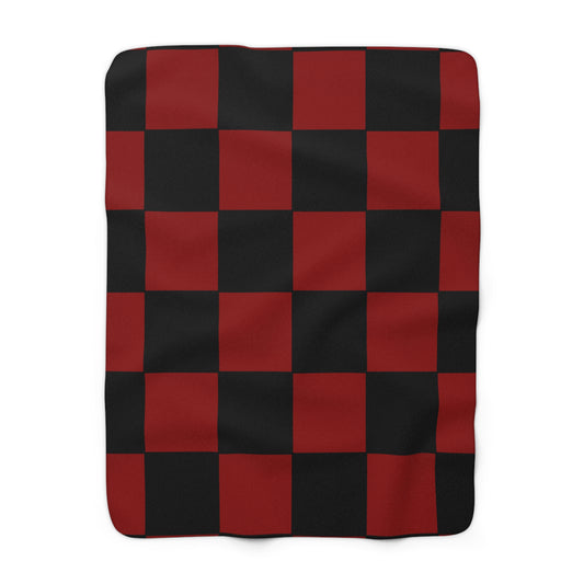 Dark Red, Black Retro Check Blanket Throw