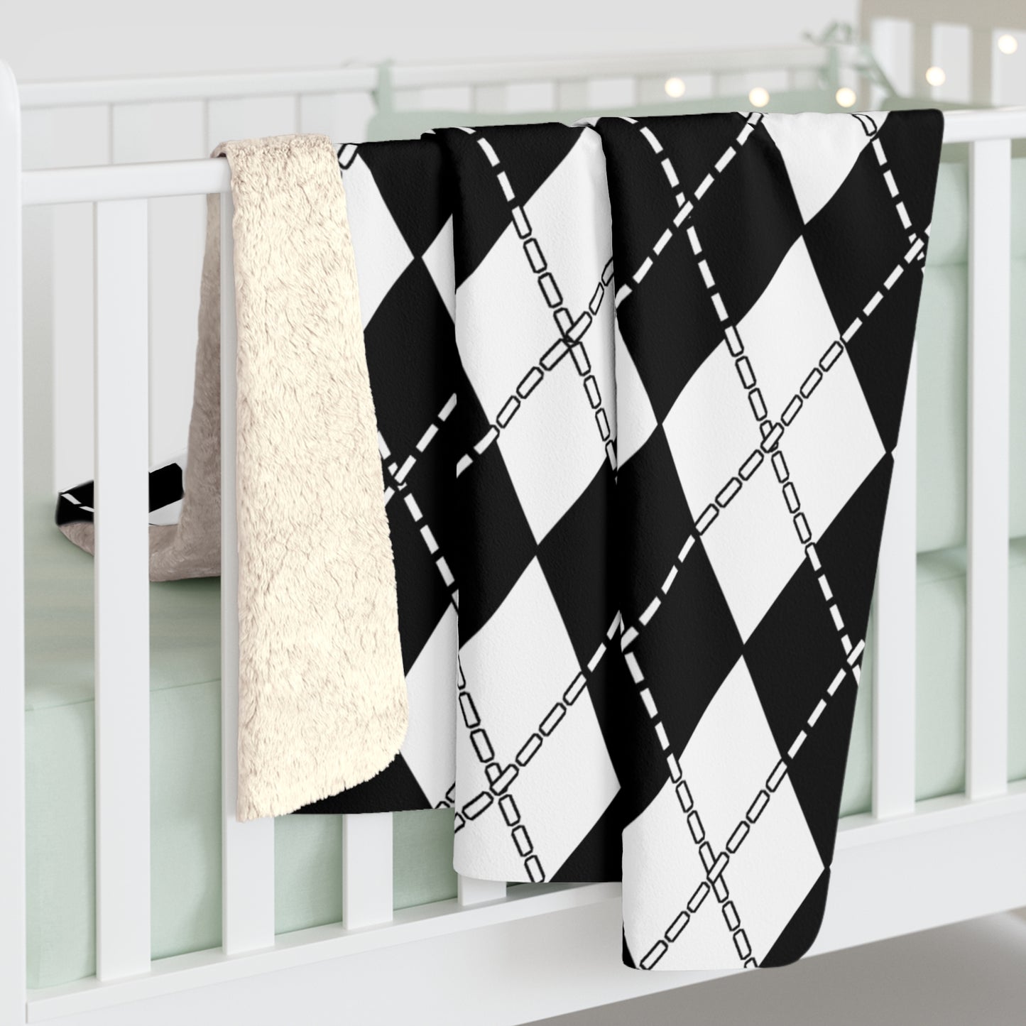 Black, White Retro Argyle Blanket Throw