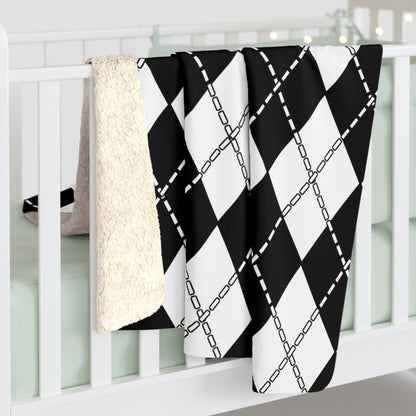 Black, White Retro Argyle Blanket Throw