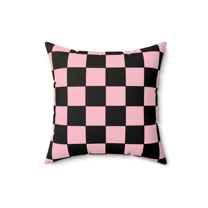 Pink, Black Retro Check Cushion Pillow