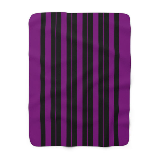 Purple, Black Retro Stripes Blanket Throw