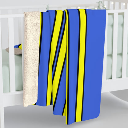 Royal Blue, Yellow Retro Stripes Blanket Throw