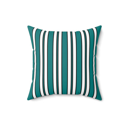 Teal, White Retro Stripes Cushion Pillow