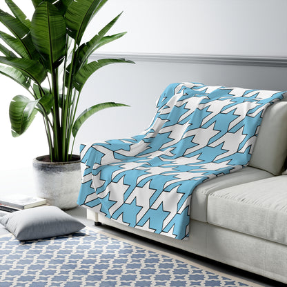 Sky Blue, White Retro Houndstooth Blanket Throw