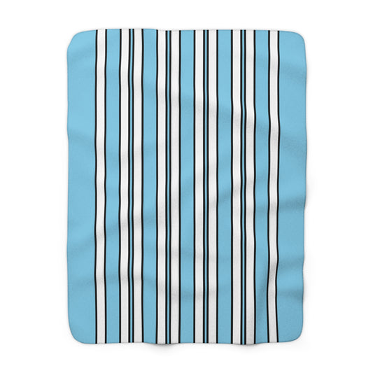 Sky Blue, White Retro Stripes Blanket Throw