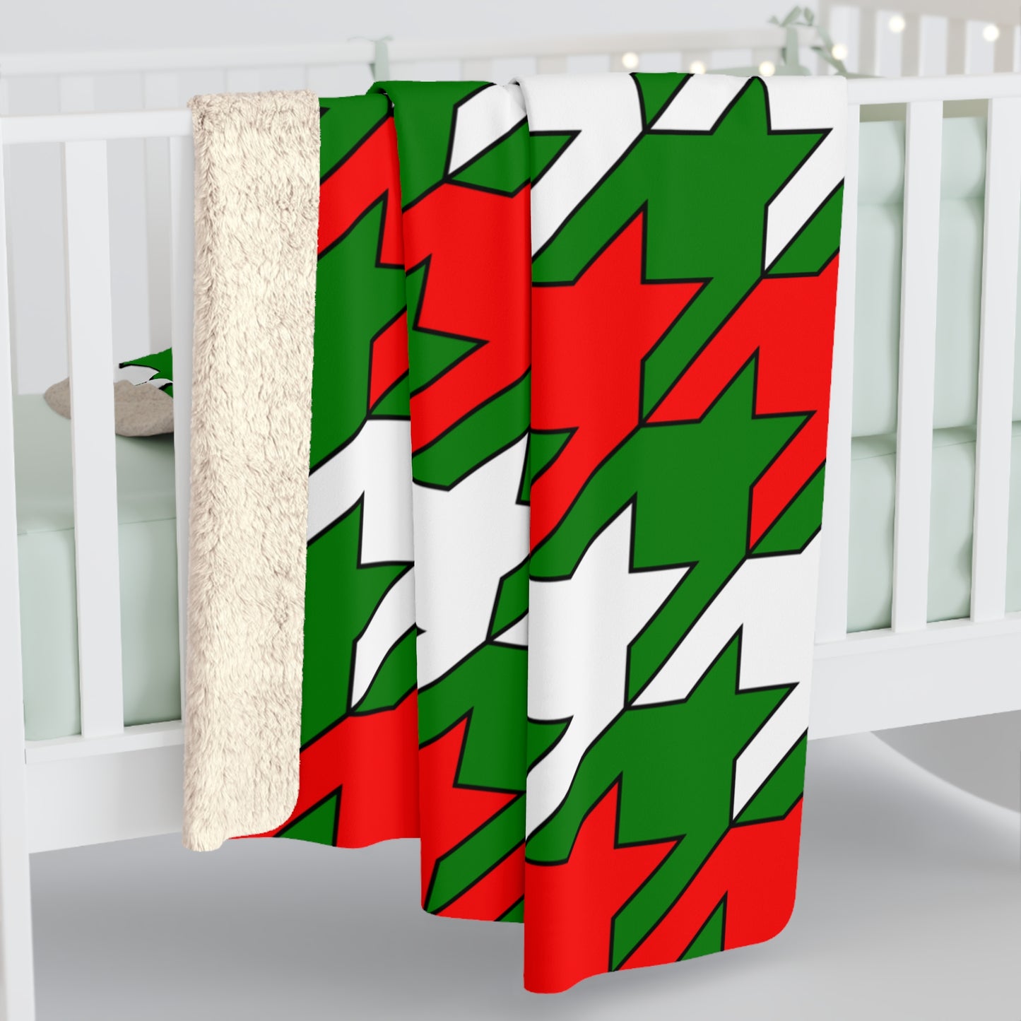 Green, White, Red Retro Houndstooth Blanket Throw