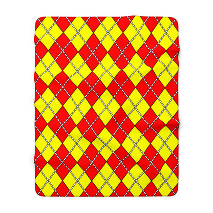 Red, Yellow Retro Argyle Blanket Throw