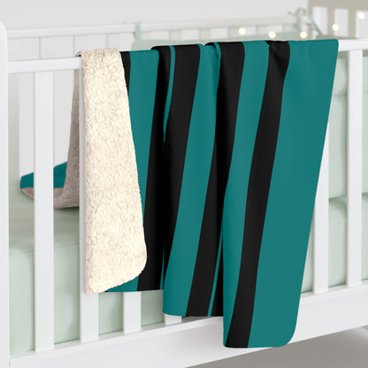 Teal, Black Retro Stripes Blanket Throw