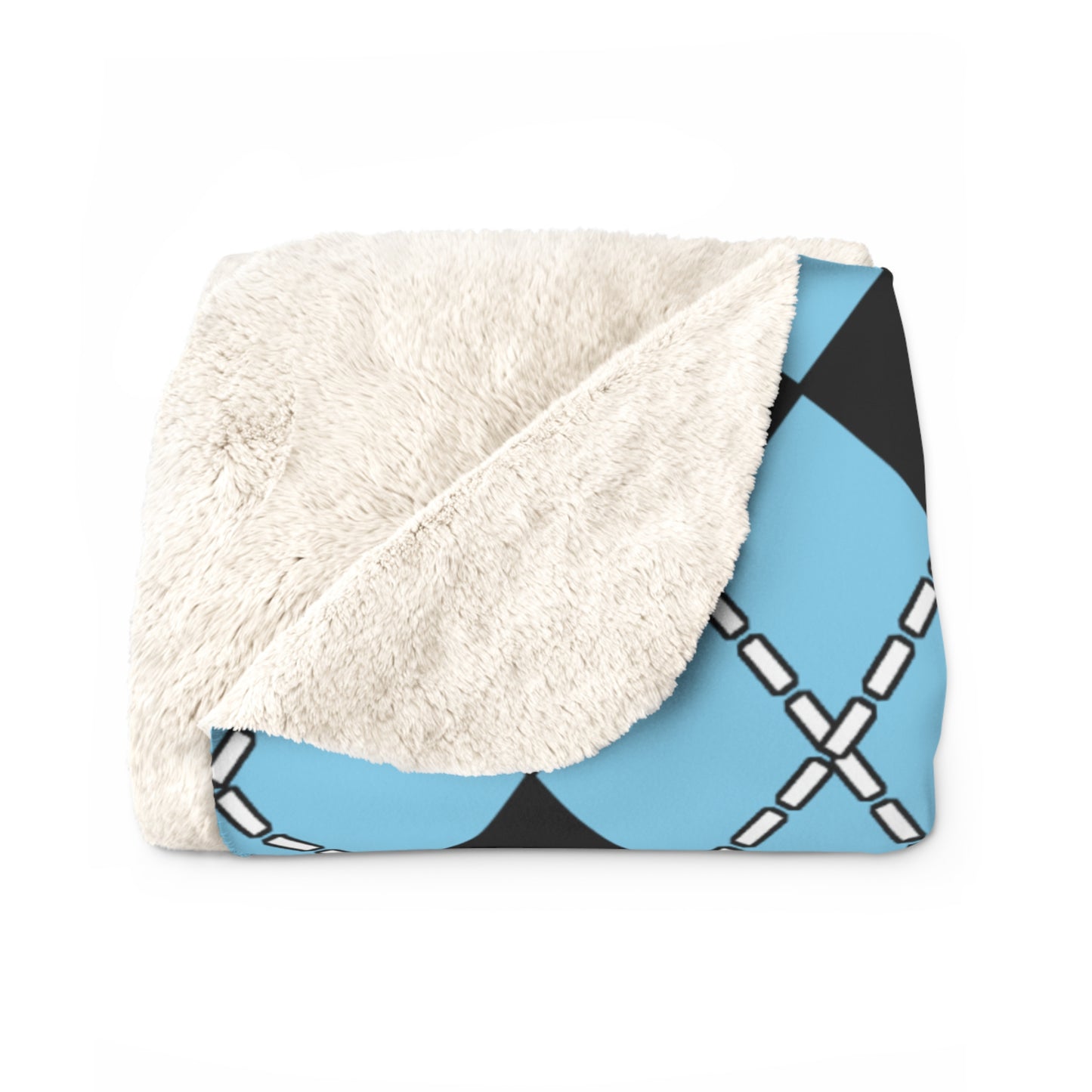 Sky Blue, Black Retro Argyle Blanket Throw