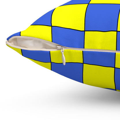 Royal Blue, Yellow Retro Check Cushion Pillow