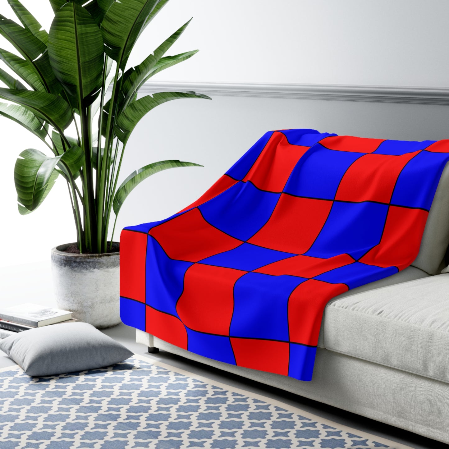 Red, Blue Retro Check Blanket Throw