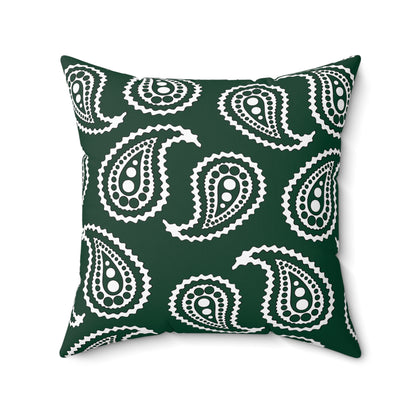 Dark Green, White Retro Paisley Cushion Pillow