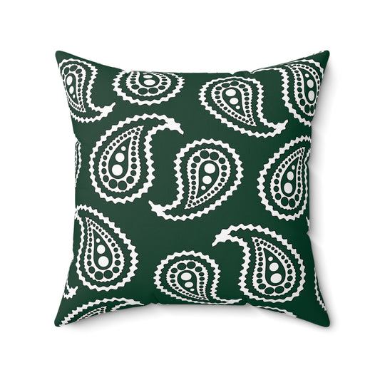 Dark Green, White Retro Paisley Cushion Pillow