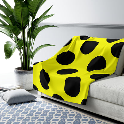 Yellow, Black Retro Polka Dots Blanket Throw