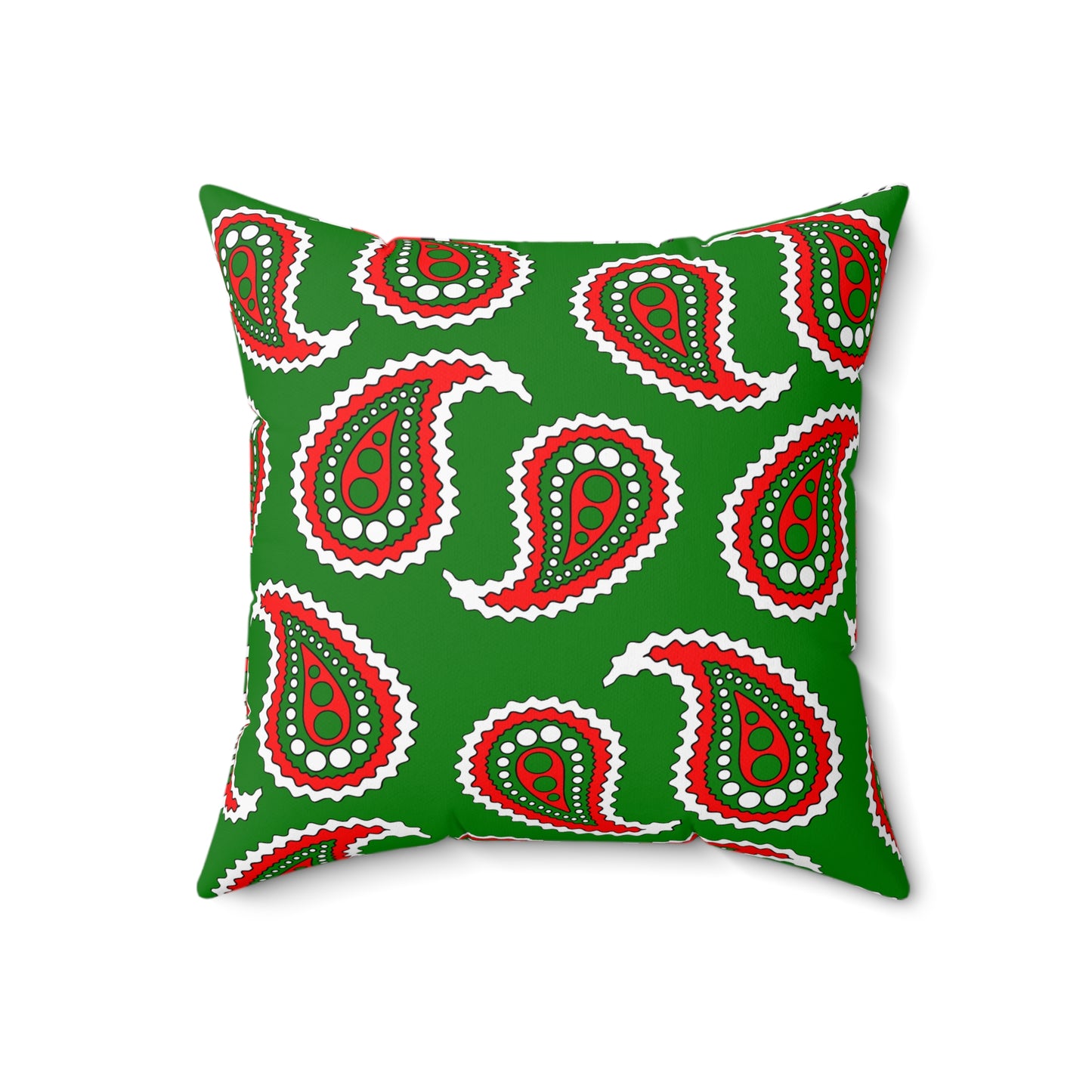 Green, White, Red Retro Paisley Cushion Pillow