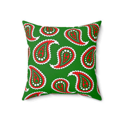 Green, White, Red Retro Paisley Cushion Pillow