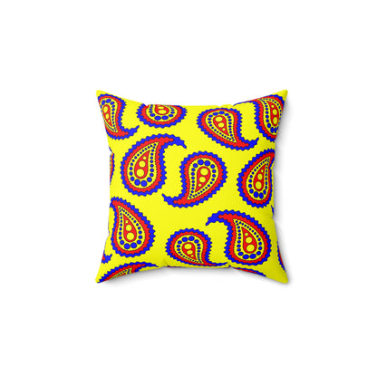 Yellow, Blue, Red Retro Paisley Cushion Pillow