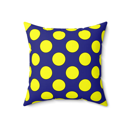 Navy Blue, Yellow Retro Polka Dots Cushion Pillow