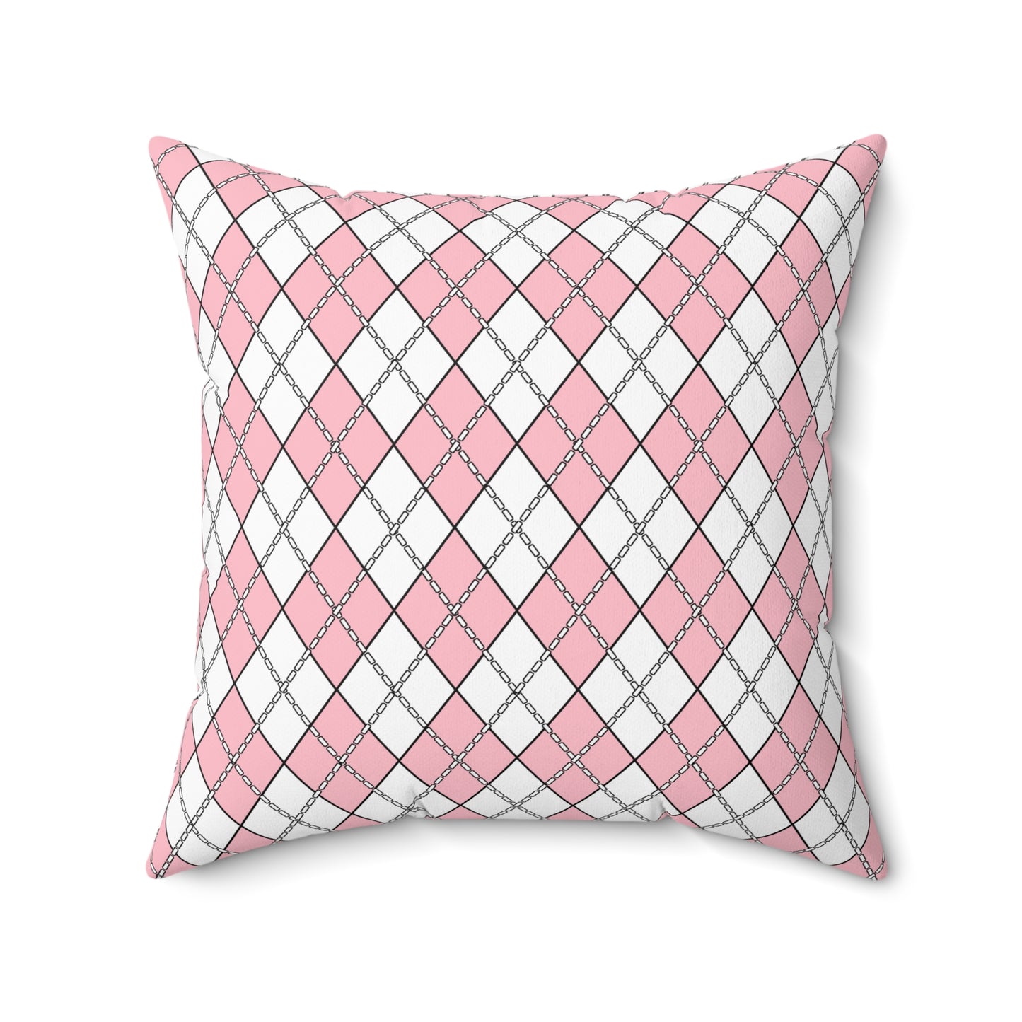 Pink, White Retro Argyle Cushion Pillow