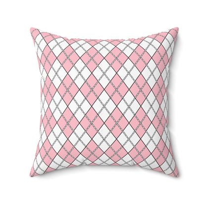 Pink, White Retro Argyle Cushion Pillow