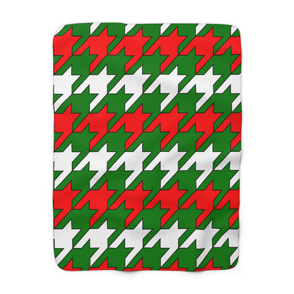 Green, White, Red Retro Houndstooth Blanket Throw