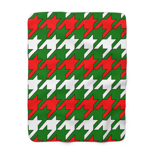 Green, White, Red Retro Houndstooth Blanket Throw