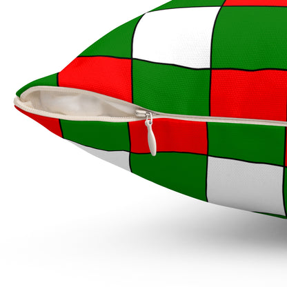 Green, White, Red Retro Check Cushion Pillow