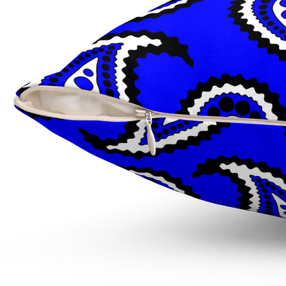 Blue, Black, White Retro Paisley Cushion Pillow