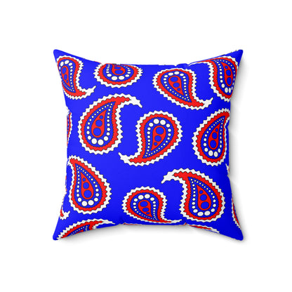 Blue, White, Red Retro Paisley Cushion Pillow