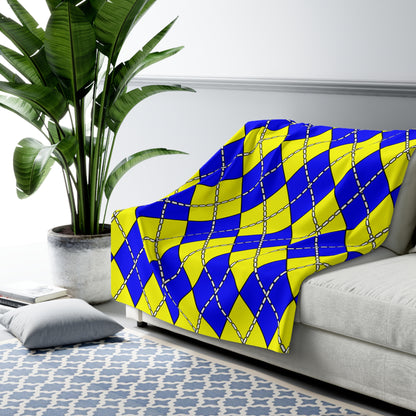 Yellow, Blue Retro Argyle Blanket Throw