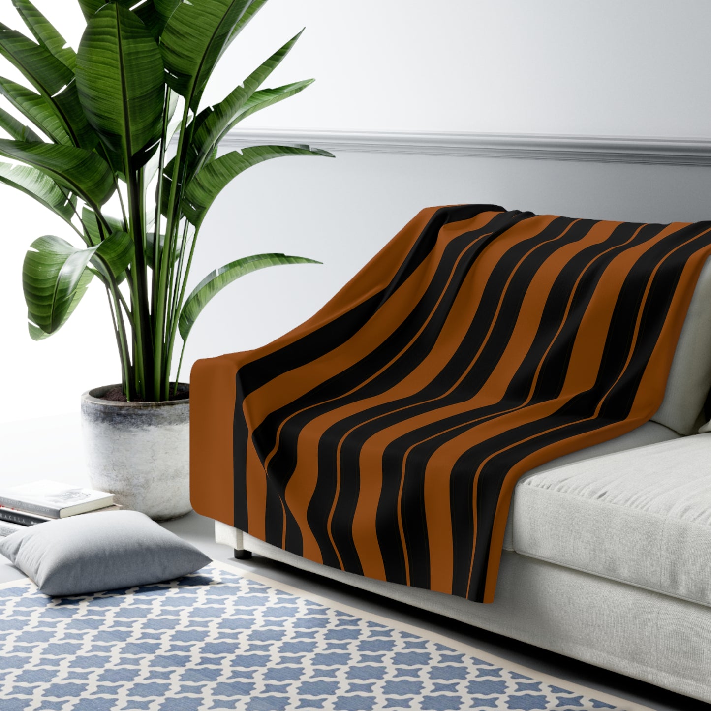 Brown, Black Retro Stripes Blanket Throw