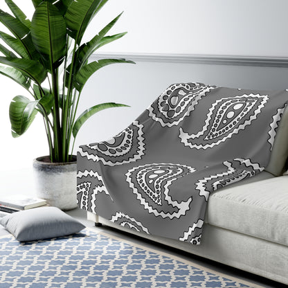Grey, White Retro Paisley Blanket Throw