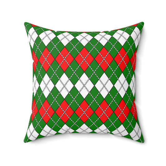 Green, White, Red Retro Argyle Cushion Pillow