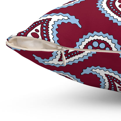 Claret, Blue, White Retro Paisley Cushion Pillow