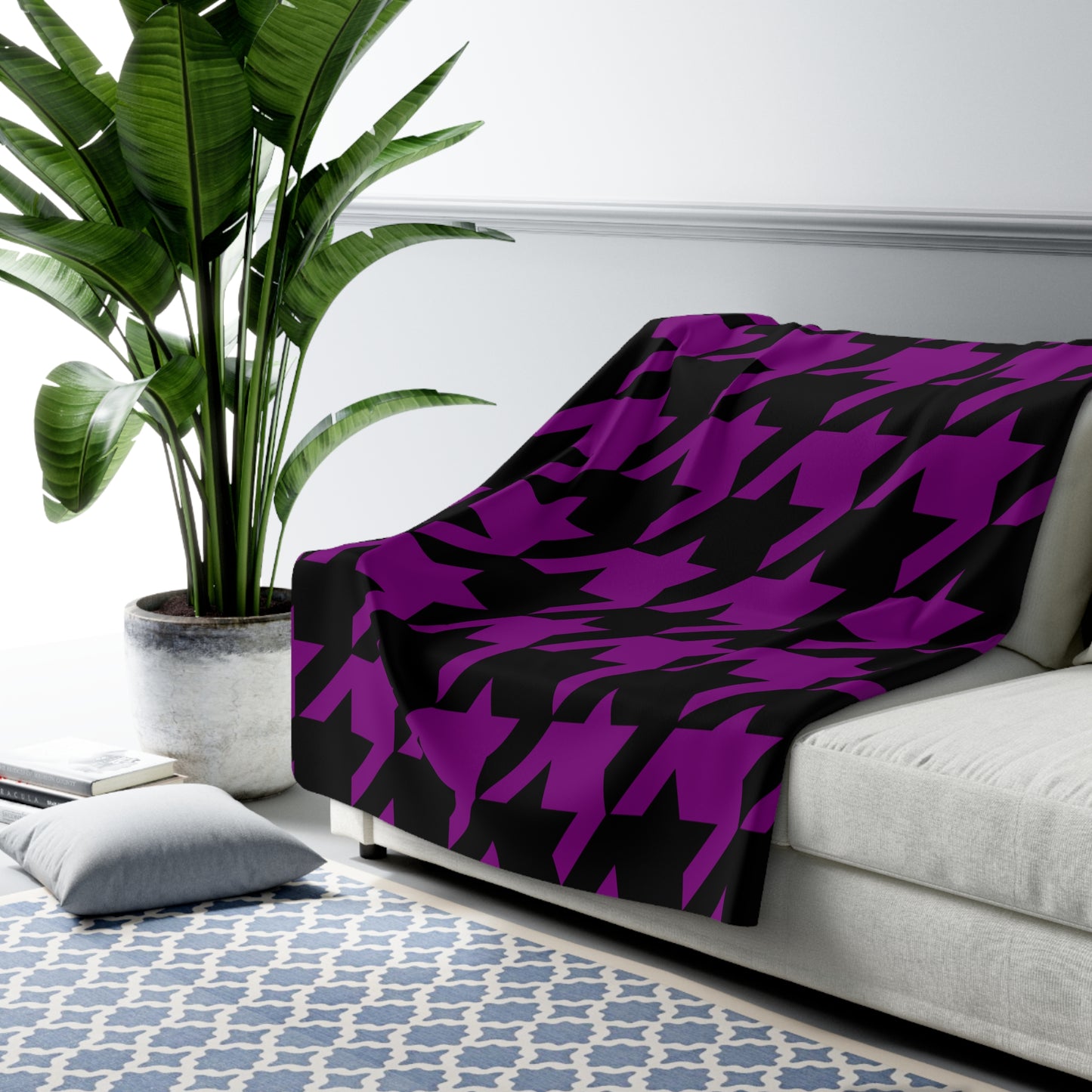 Purple, Black Retro Houndstooth Blanket Throw