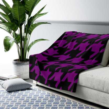 Purple, Black Retro Houndstooth Blanket Throw