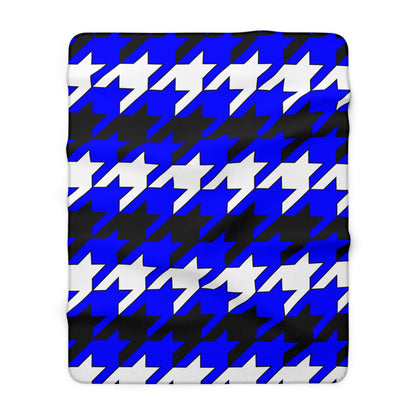 Blue, Black, White Retro Houndstooth Blanket Throw