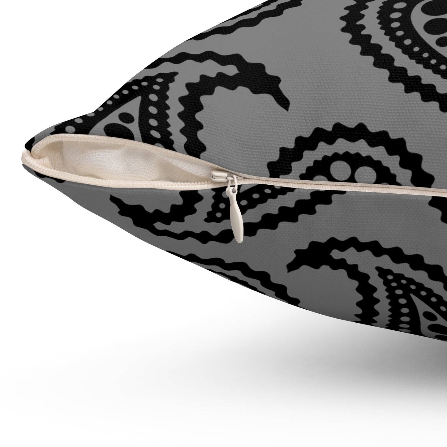 Grey, Black Retro Paisley Cushion Pillow