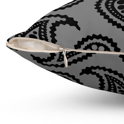 Grey, Black Retro Paisley Cushion Pillow
