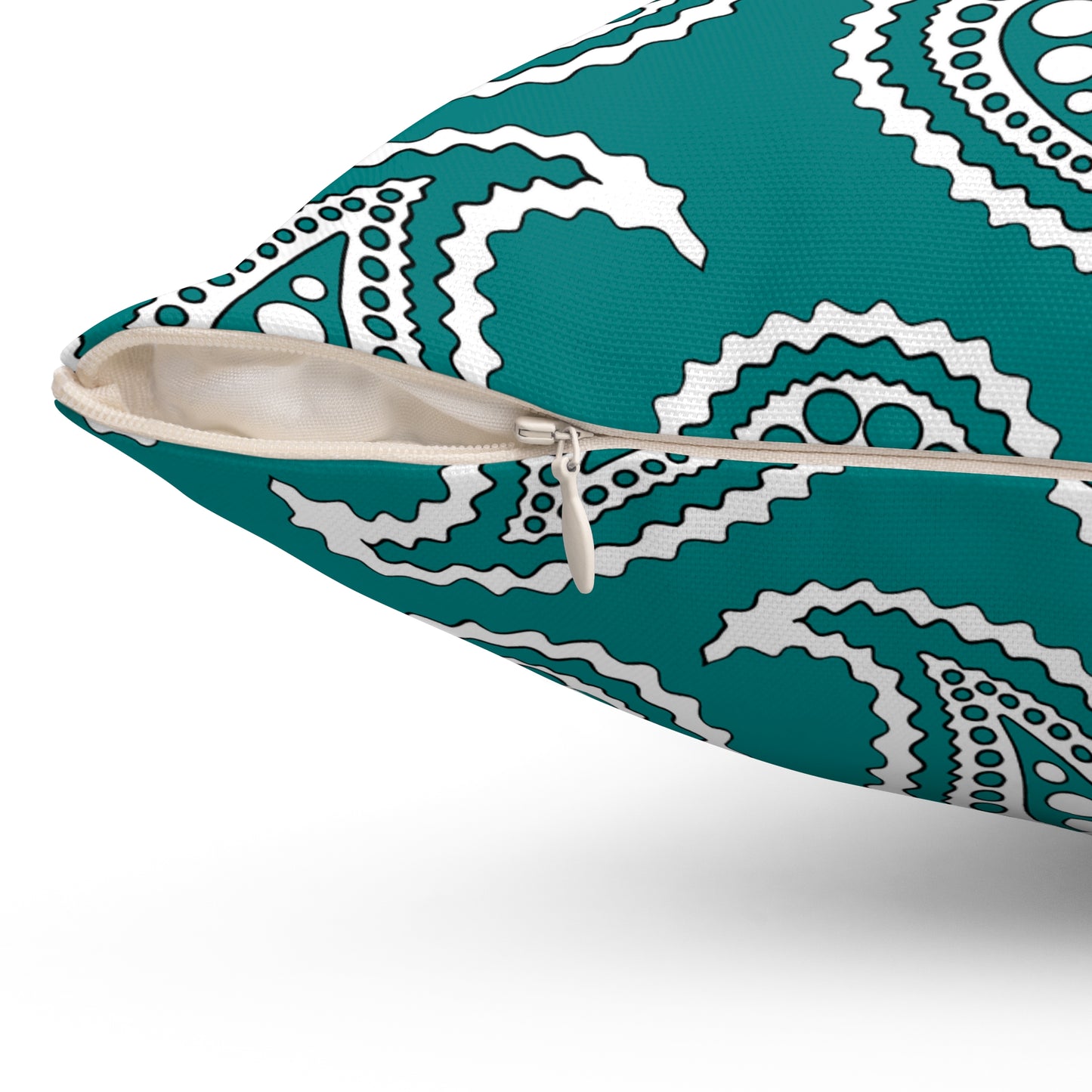 Teal, White Retro Paisley Cushion Pillow