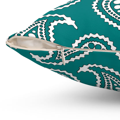 Teal, White Retro Paisley Cushion Pillow