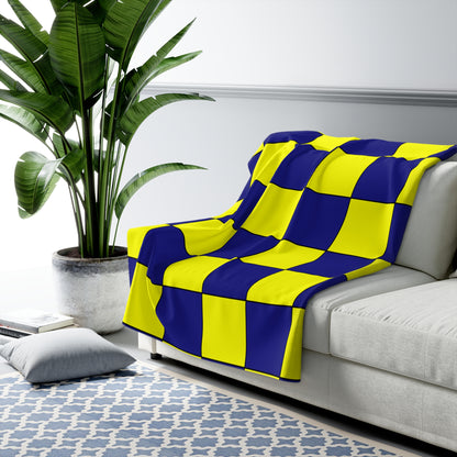 Navy Blue, Yellow Retro Check Blanket Throw
