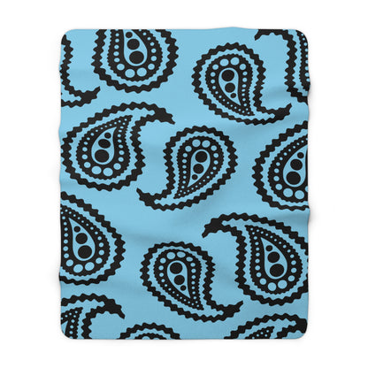 Sky Blue, Black Retro Paisley Blanket Throw